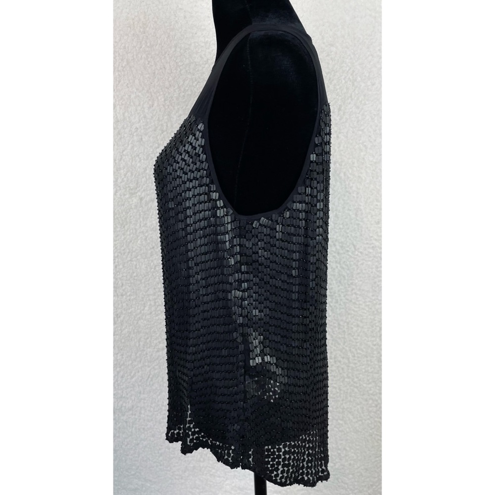 PARKER • Black Carson Combo Silk Chiffon Sequin Embellished Tank Top, S - Picture 10 of 16